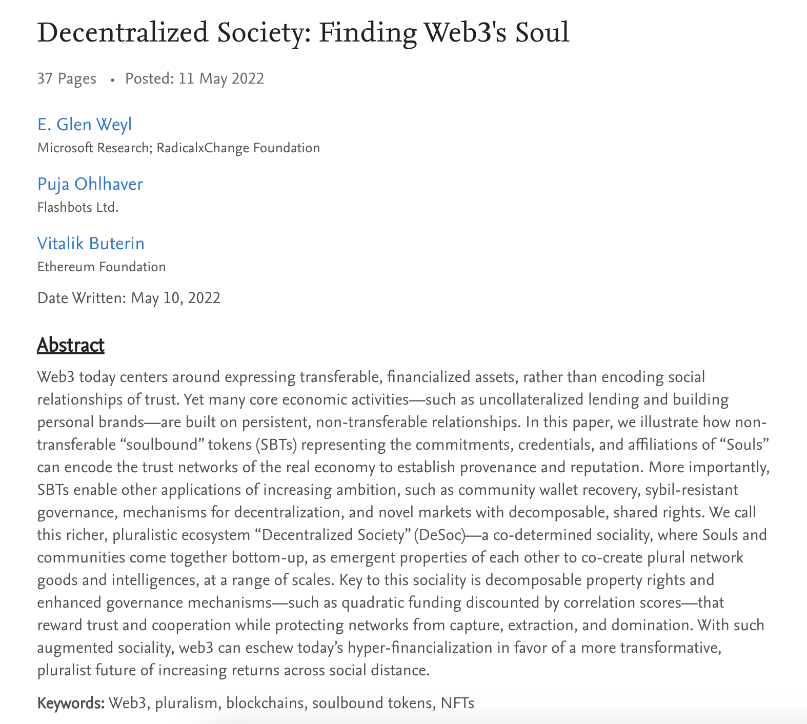 decentralized society finding web3's soul