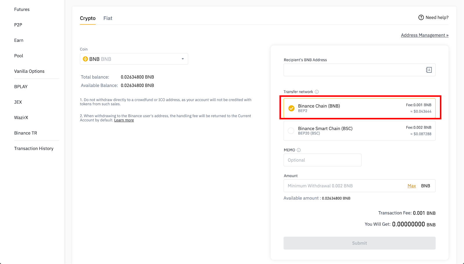 Binance Withdrawal