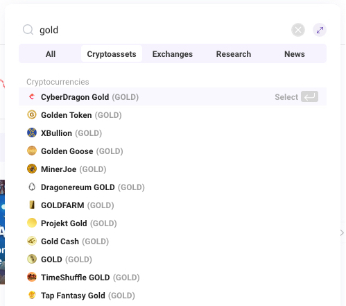 Tokens with the Symbol of GOLD